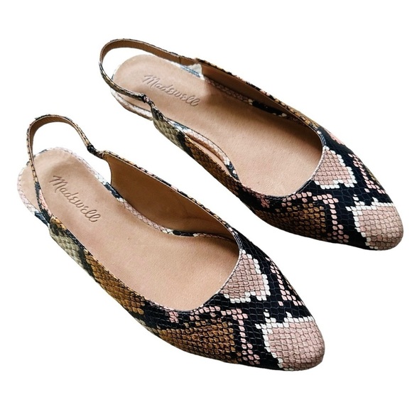 MADEWELL The Margot Snakeskin Embossed Leather Slingback Flat - Picture 1 of 10